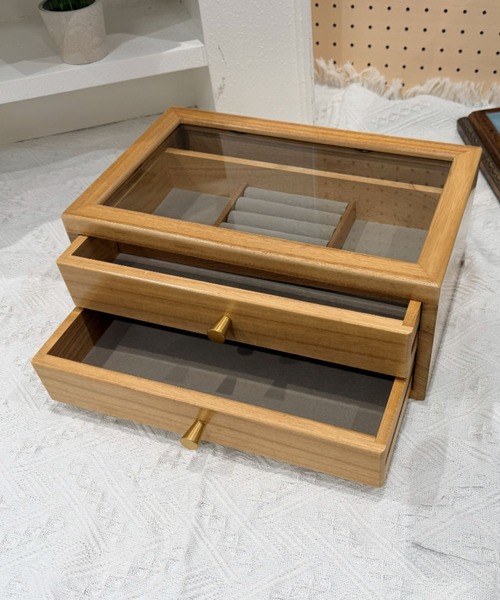 ナチュラルなお部屋になじむ☆】木製2段アクセサリー収納ボックス