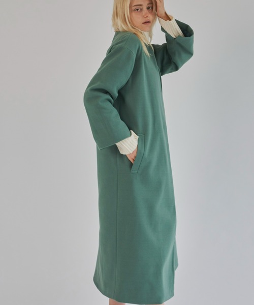 Aunt Marie's(アントマリーズ)の「ノーカラーメルトンロングコート(ノーカラーコート・レディース・ブラック/ネイビー/コーラルピンク/グリーン・FREE)」の21枚目の写真