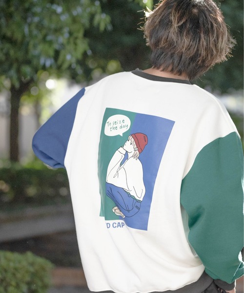 Red Cap Girl（レッドキャプガール）の「【a-r】〔Red Cap Girl /レッドキャップガール〕裏起毛 LAIDBACK サガラ刺繍 ビッグシルエットクルーネックスウェット（スウェット・メンズ・チャコールグレー/アッシュグレー/ブルー/グリーン/アイボリー/その他1/その他2/ホワイト/ブラック・MEDIUM/LARGE/X-LARGE）」の8枚目の写真