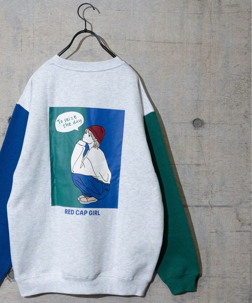 Red Cap Girl（レッドキャプガール）の「【a-r】〔Red Cap Girl /レッドキャップガール〕裏起毛 LAIDBACK サガラ刺繍 ビッグシルエットクルーネックスウェット（スウェット・メンズ・チャコールグレー/アッシュグレー/ブルー/グリーン/アイボリー/その他1/その他2/ホワイト/ブラック・MEDIUM/LARGE/X-LARGE）」の9枚目の写真