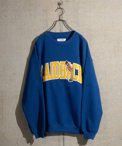 Red Cap Girl（レッドキャプガール）の「【a-r】〔Red Cap Girl /レッドキャップガール〕裏起毛 LAIDBACK サガラ刺繍 ビッグシルエットクルーネックスウェット（スウェット・メンズ・チャコールグレー/アッシュグレー/ブルー/グリーン/アイボリー/その他1/その他2/ホワイト/ブラック・MEDIUM/LARGE/X-LARGE）」の7枚目の写真