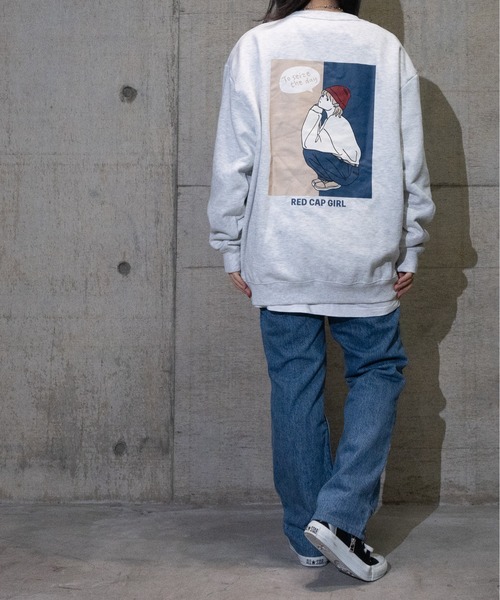Red Cap Girl（レッドキャプガール）の「【a-r】〔Red Cap Girl /レッドキャップガール〕裏起毛 LAIDBACK サガラ刺繍 ビッグシルエットクルーネックスウェット（スウェット・メンズ・チャコールグレー/アッシュグレー/ブルー/グリーン/アイボリー/その他1/その他2/ホワイト/ブラック・MEDIUM/LARGE/X-LARGE）」の12枚目の写真