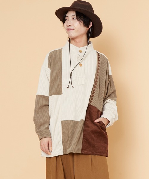 チャイハネ（チャイハネ）の「【チャイハネ】コーデュロイMEN'Sパッチワークトップス（その他トップス・メンズ・ベージュ/ブラウン/カーキ/ブルー/イエロー・FREE）」の3枚目の写真