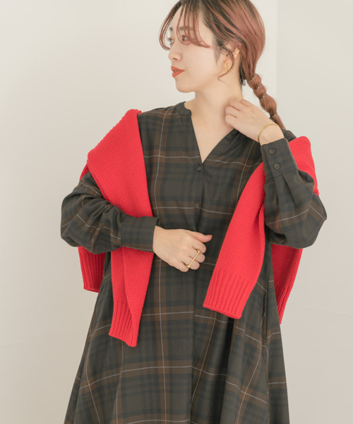 ITEMS URBANRESEARCH(アイテムズ アーバンリサーチ)の「チェックシャツワンピース(シャツワンピース・レディース・ブラウン/チャコールグレー・FREE)」の3枚目の写真