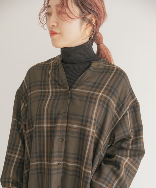 ITEMS URBANRESEARCH(アイテムズ アーバンリサーチ)の「チェックシャツワンピース(シャツワンピース・レディース・ブラウン/チャコールグレー・FREE)」の14枚目の写真