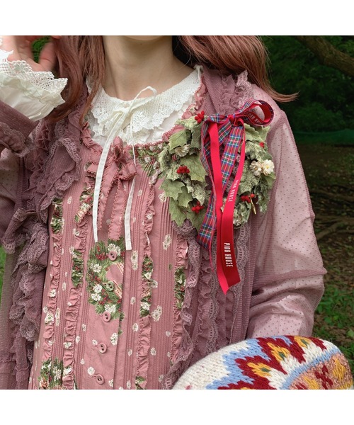 ピンクハウス PINK HOUSE ハートリース プリント 被せ ティアード  