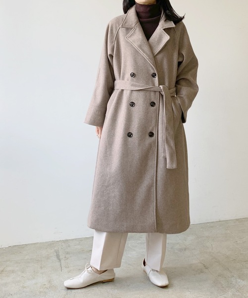 LIAN（リアン）の「フェイクメルトントレンチコート（トレンチコート・レディース・ブラック/グリーン/モカ/アイボリー・FREE）」の6枚目の写真