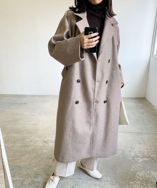 LIAN（リアン）の「フェイクメルトントレンチコート（トレンチコート・レディース・ブラック/グリーン/モカ/アイボリー・FREE）」の9枚目の写真