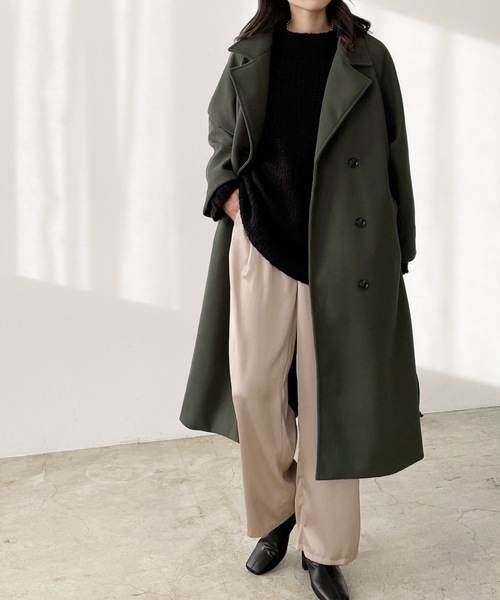 LIAN（リアン）の「フェイクメルトントレンチコート（トレンチコート・レディース・ブラック/グリーン/モカ/アイボリー・FREE）」の18枚目の写真