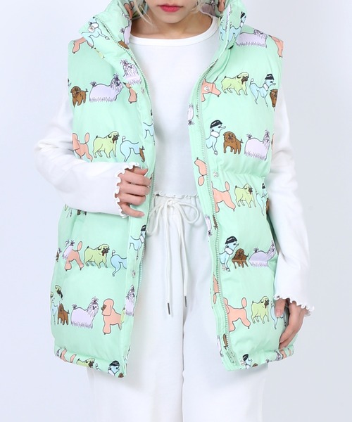 PUNYUS（プニュズ）の「FUGUドッグエコダウンベスト（ダウンベスト・レディース・ブラック/グリーン/ライトパープル・2/4/3/1）」の18枚目の写真