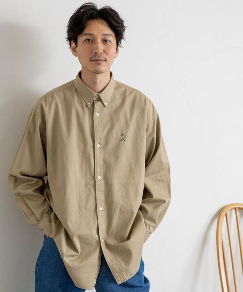 coen（コーエン）の「”ワンポイント刺繍シリーズ”働く人刺繍チノボタンダウンビッグシャツ（シャツ/ブラウス・メンズ・ネイビー/ベージュ/オフホワイト・SMALL/MEDIUM/LARGE/X-LARGE）」の9枚目の写真