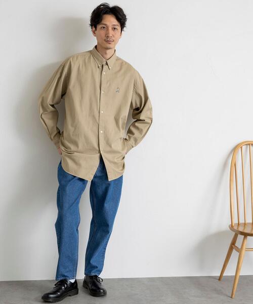 coen（コーエン）の「”ワンポイント刺繍シリーズ”働く人刺繍チノボタンダウンビッグシャツ（シャツ/ブラウス・メンズ・ネイビー/ベージュ/オフホワイト・SMALL/MEDIUM/LARGE/X-LARGE）」の10枚目の写真