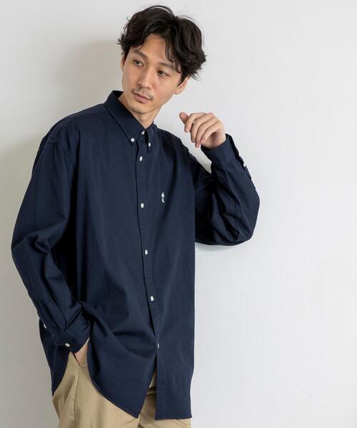 coen（コーエン）の「”ワンポイント刺繍シリーズ”働く人刺繍チノボタンダウンビッグシャツ（シャツ/ブラウス・メンズ・ネイビー/ベージュ/オフホワイト・SMALL/MEDIUM/LARGE/X-LARGE）」の11枚目の写真