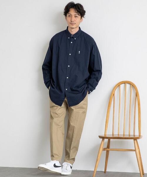 coen（コーエン）の「”ワンポイント刺繍シリーズ”働く人刺繍チノボタンダウンビッグシャツ（シャツ/ブラウス・メンズ・ネイビー/ベージュ/オフホワイト・SMALL/MEDIUM/LARGE/X-LARGE）」の12枚目の写真