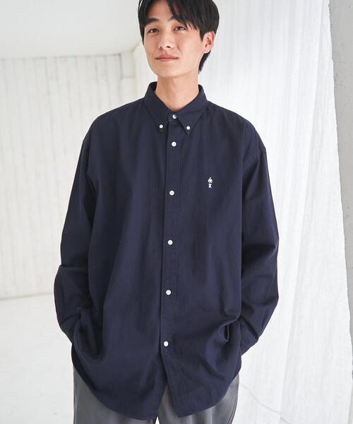 coen（コーエン）の「”ワンポイント刺繍シリーズ”働く人刺繍チノボタンダウンビッグシャツ（シャツ/ブラウス・メンズ・ネイビー/ベージュ/オフホワイト・SMALL/MEDIUM/LARGE/X-LARGE）」の14枚目の写真