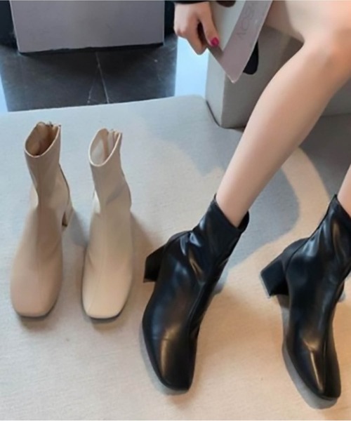 SETUP7（セットアップセブン）の「【SETUP7】スクエアトゥショートブーツ KNF（ブーツ・レディース・ブラック/ベージュ/アイボリー・38/36/37）」の4枚目の写真