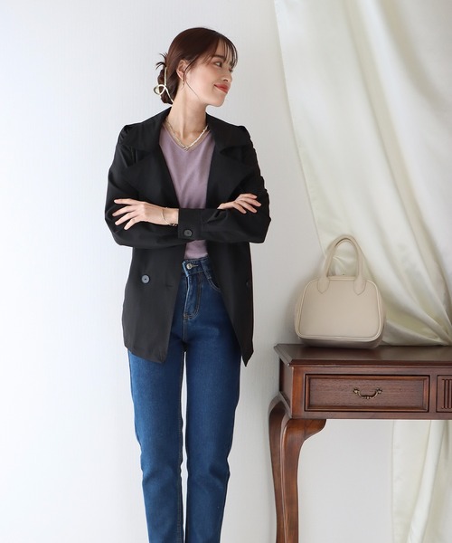 BLUEEAST（ブルーイースト）の「ショート丈トレンチコート ライトアウター（トレンチコート・レディース・ブラック/ベージュ/アイボリー・MEDIUM）」の16枚目の写真