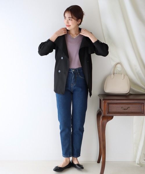 BLUEEAST（ブルーイースト）の「ショート丈トレンチコート ライトアウター（トレンチコート・レディース・ブラック/ベージュ/アイボリー・MEDIUM）」の17枚目の写真