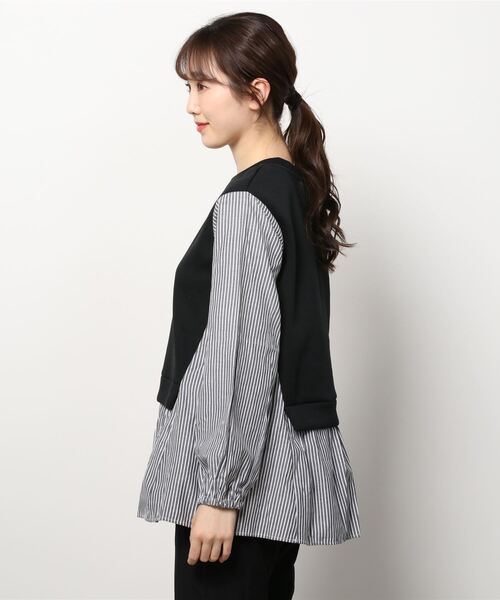 NAVY（ネイビー）の「ポンチ素材 異素材ドッキングプルオーバー（スウェット・レディース・ブラック/ベージュ/グレー・フリー）」の4枚目の写真