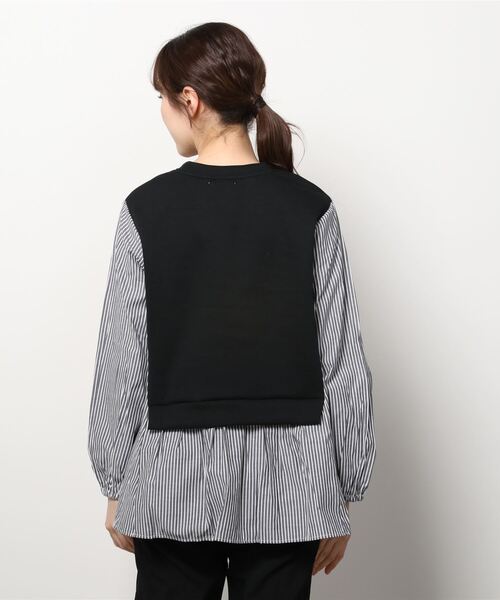 NAVY（ネイビー）の「ポンチ素材 異素材ドッキングプルオーバー（スウェット・レディース・ブラック/ベージュ/グレー・フリー）」の5枚目の写真