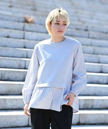 NAVY | ポンチ素材 異素材ドッキングプルオーバー(スウェット)