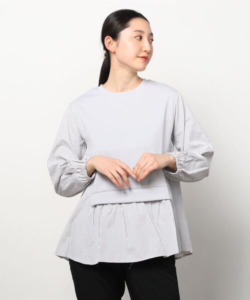 NAVY（ネイビー）の「ポンチ素材 異素材ドッキングプルオーバー（スウェット・レディース・ブラック/ベージュ/グレー・フリー）」の12枚目の写真