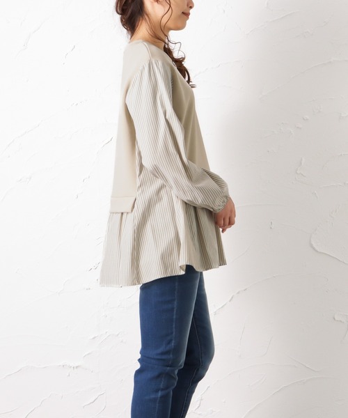 NAVY（ネイビー）の「ポンチ素材 異素材ドッキングプルオーバー（スウェット・レディース・ブラック/ベージュ/グレー・フリー）」の18枚目の写真