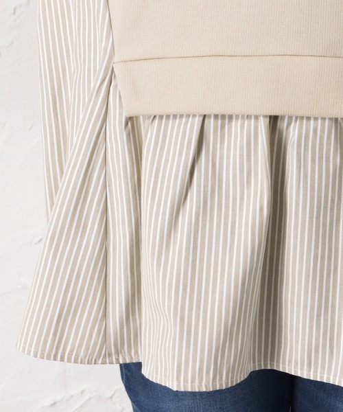 NAVY（ネイビー）の「ポンチ素材 異素材ドッキングプルオーバー（スウェット・レディース・ブラック/ベージュ/グレー・フリー）」の9枚目の写真