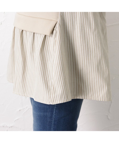 NAVY（ネイビー）の「ポンチ素材 異素材ドッキングプルオーバー（スウェット・レディース・ブラック/ベージュ/グレー・フリー）」の13枚目の写真