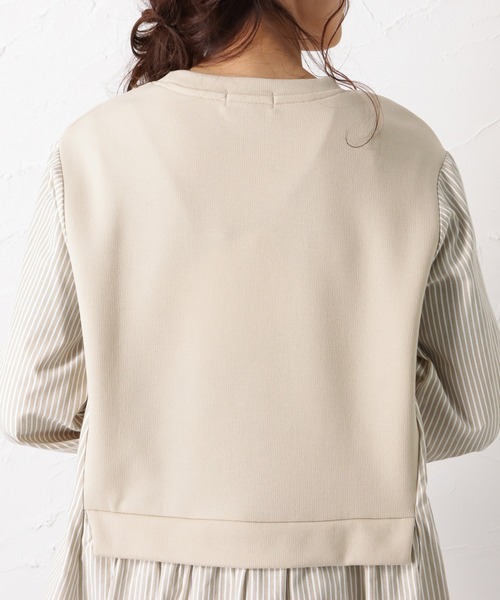 NAVY（ネイビー）の「ポンチ素材 異素材ドッキングプルオーバー（スウェット・レディース・ブラック/ベージュ/グレー・フリー）」の6枚目の写真