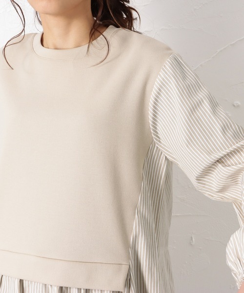 NAVY（ネイビー）の「ポンチ素材 異素材ドッキングプルオーバー（スウェット・レディース・ブラック/ベージュ/グレー・フリー）」の20枚目の写真