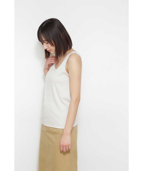 human woman(ヒューマンウーマン)の「オーガニックコットンスムースタンクトップ(Tシャツ/カットソー・レディース・ホワイト/グレー・MEDIUM)」の17枚目の写真