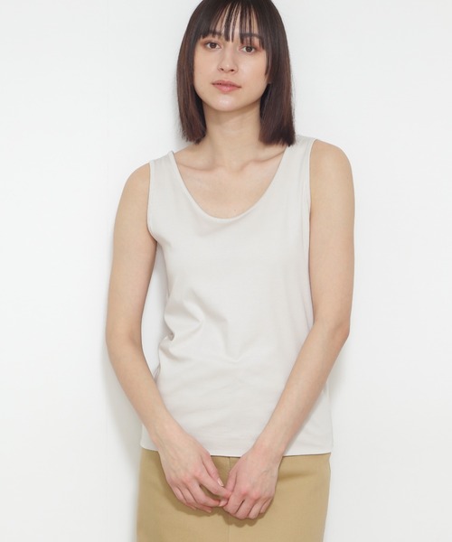 human woman(ヒューマンウーマン)の「オーガニックコットンスムースタンクトップ(Tシャツ/カットソー・レディース・ホワイト/グレー・MEDIUM)」の2枚目の写真