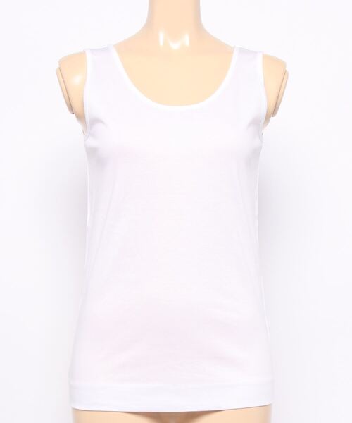 human woman(ヒューマンウーマン)の「オーガニックコットンスムースタンクトップ(Tシャツ/カットソー・レディース・ホワイト/グレー・MEDIUM)」の4枚目の写真