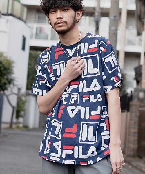 セール Fila ロゴ総柄プリントクルーネック半袖tシャツ Tシャツ カットソー Fila フィラ のファッション通販 Zozotown