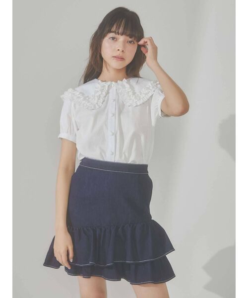 merry jenny（メリージェニー）の「フリルカラーパフスリーブブラウス（シャツ/ブラウス・レディース・ブラック/オフホワイト・FREE）」の3枚目の写真