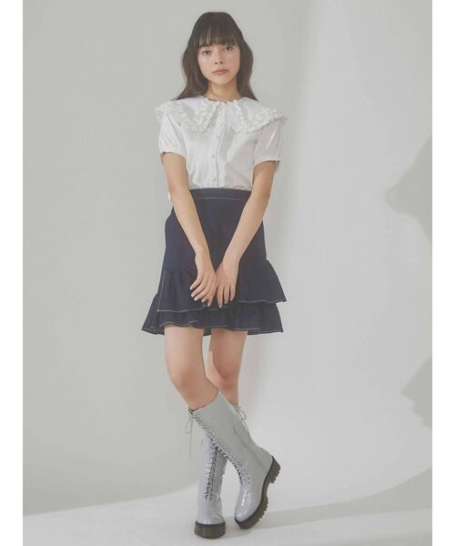 merry jenny（メリージェニー）の「フリルカラーパフスリーブブラウス（シャツ/ブラウス・レディース・ブラック/オフホワイト・FREE）」の12枚目の写真