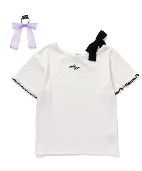 algy(アルジー)の「りぼんヘアゴム付きワンショルT(Tシャツ/カットソー・キッズ・サックスブルー/オフホワイト/ブラック・XX-SMALL/X-SMALL/SMALL/MEDIUM)」の2枚目の写真
