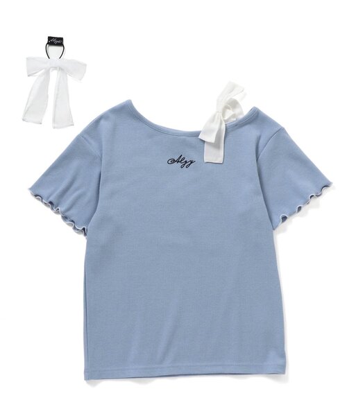algy(アルジー)の「りぼんヘアゴム付きワンショルT(Tシャツ/カットソー・キッズ・サックスブルー/オフホワイト/ブラック・XX-SMALL/X-SMALL/SMALL/MEDIUM)」の1枚目の写真
