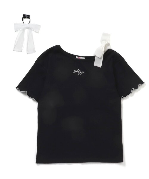 algy(アルジー)の「りぼんヘアゴム付きワンショルT(Tシャツ/カットソー・キッズ・サックスブルー/オフホワイト/ブラック・XX-SMALL/X-SMALL/SMALL/MEDIUM)」の3枚目の写真