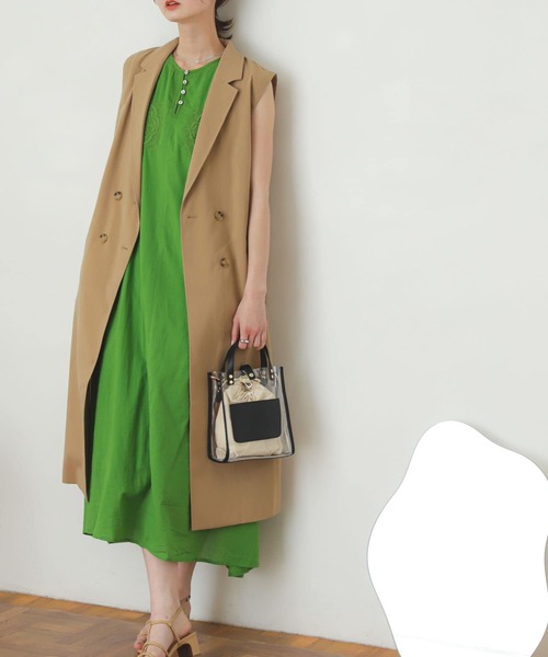 SENSE OF PLACE by URBAN RESEARCH（センスオブプレイスバイアーバンリサーチ）の「インドシシュウノースリーブワンピース（ワンピース・レディース・オフホワイト/グリーン/ブラック・ONE）」の3枚目の写真