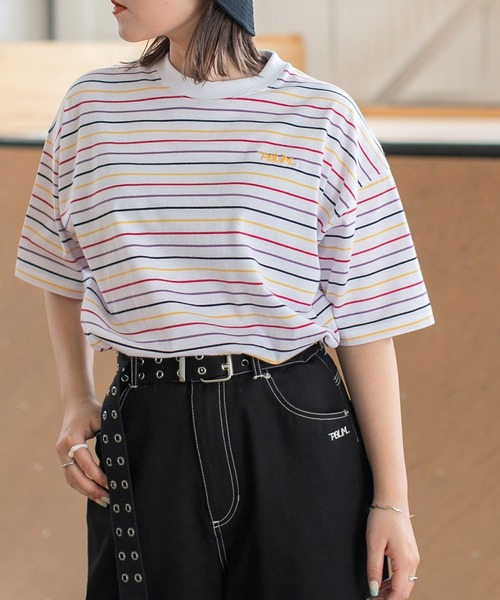 PBLIM（ページボーイリム）の「PAGEBOYLIM/マルチカラーボーダーT（Tシャツ/カットソー・レディース・ホワイト系その他/ブラック系その他/ブルー系その他・MEDIUM/LARGE）」の4枚目の写真