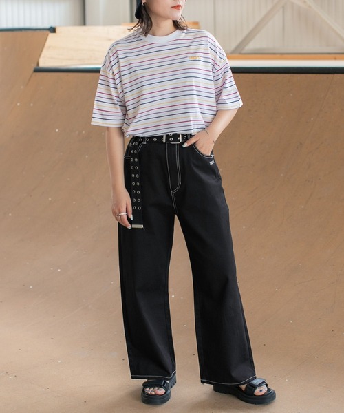 PBLIM（ページボーイリム）の「PAGEBOYLIM/マルチカラーボーダーT（Tシャツ/カットソー・レディース・ホワイト系その他/ブラック系その他/ブルー系その他・MEDIUM/LARGE）」の7枚目の写真