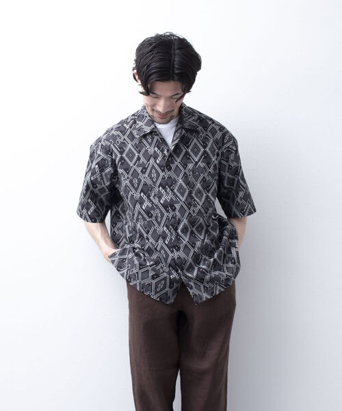 NOLLEY'S goodman(ノーリーズグッドマン)の「【WORK ABOUT/ワークアバウト】VACANCE SHIRT 総柄プリントシャツ アロハシャツ(シャツ/ブラウス・メンズ・ブルー系その他5/ブルー系その他7/ブラウン/ブラック×グレー・LARGE/MEDIUM)」の15枚目の写真