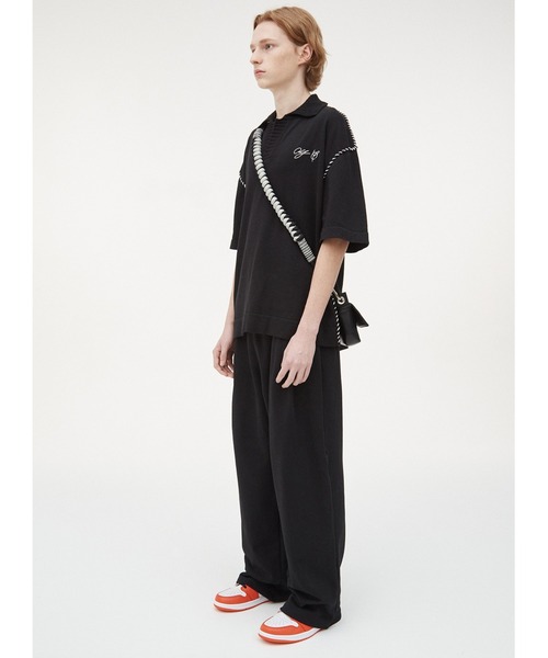 オーワイ OY ポロシャツ ワンポイントロゴ刺繍 スリーライン 黒 XL程度 OY/オーワイ』 ROUND NECK ZIPPER LOGO/ネックZIPロゴ Tシャツ
