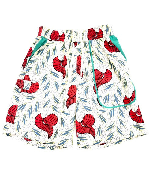 moyan ecri（モヤン エクリ）の「<moyan ecri>総柄ユニセックス2WAYハーフパンツ【アフリカンファブリック】（その他パンツ・メンズ・ライトブルー/ホワイト×レッド・FREE）」の6枚目の写真