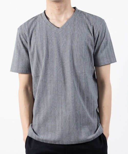 SKKONE(スコーネ)の「T/C ランダムテレコ Vネック 半袖Tシャツ(Tシャツ/カットソー・メンズ・ホワイト/ブラック/杢グレー/ネイビー・LL/M/L)」の4枚目の写真