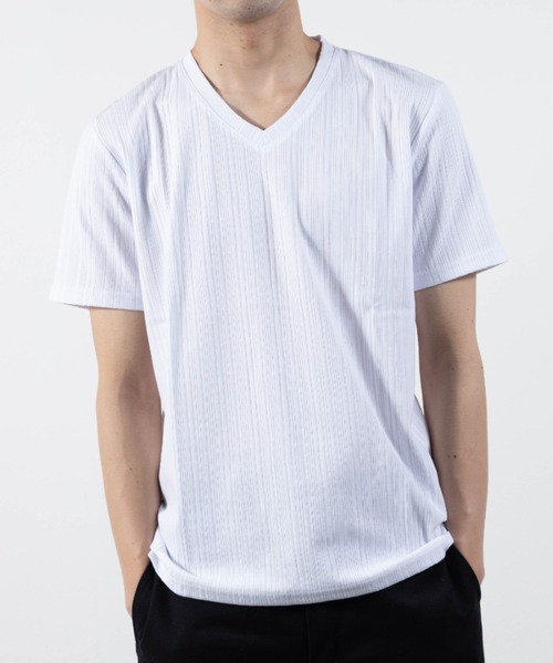 SKKONE(スコーネ)の「T/C ランダムテレコ Vネック 半袖Tシャツ(Tシャツ/カットソー・メンズ・ホワイト/ブラック/杢グレー/ネイビー・LL/M/L)」の2枚目の写真