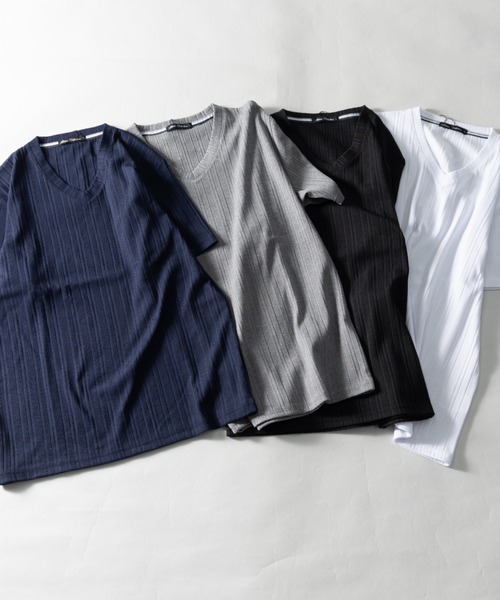 SKKONE(スコーネ)の「T/C ランダムテレコ Vネック 半袖Tシャツ(Tシャツ/カットソー・メンズ・ホワイト/ブラック/杢グレー/ネイビー・LL/M/L)」の13枚目の写真
