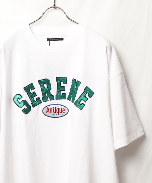 Bling Leads（ブリングリーズ）の「■Bling leads■ワッペンオーバーサイズTシャツ（Tシャツ/カットソー・メンズ・ダークグリーン/スミクロ/グレイッシュブルー/ホワイト系1/ホワイト系2/ブルー系1/ブルー系2・LARGE/MEDIUM）」の2枚目の写真